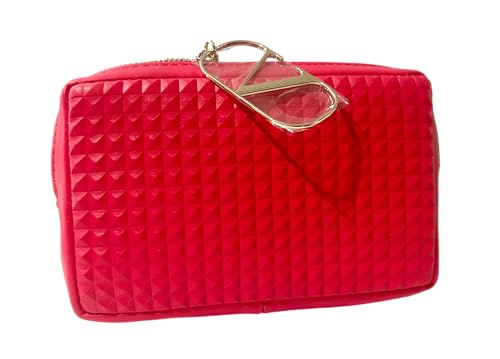 Valentino Bolsa de presente cosmética de maquiagem com zíper pequeno de diamante triângulo vermelho grade 3D aproximadamente 15 cm C x 10 cm A x 2 L (2297)