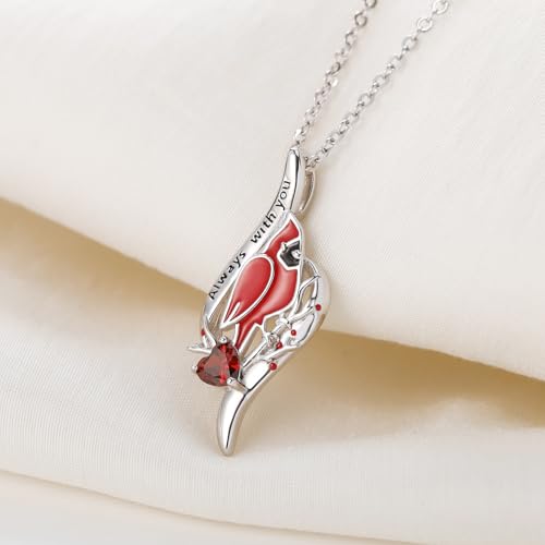 Sterling Silver Cardinal Necklace for Women, 925 Red Bird Spiritual Memorial Engraved Always with You Dainty Inspirational Jewelry Gifts for Loss of Loved2