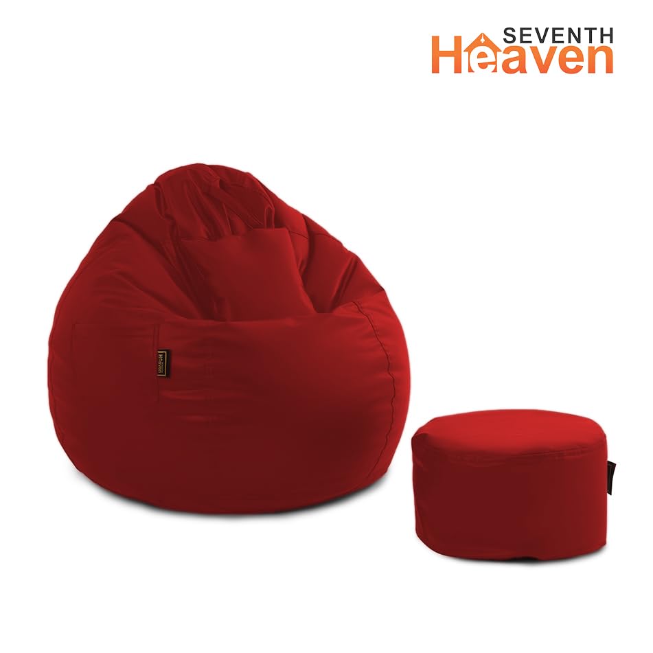 Image of Seventh Heaven 3XL Bean Bag Cover with Footrest and Cushion (Without Beans) | Premium Scratch Resistant Leatherette | (Leatherette Fabric - Red)