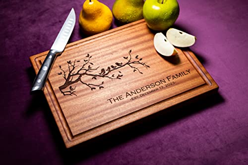 Straga Personalized Cutting Boards | Handmade Wood Engraved Charcuterie | Custom Wedding, Anniversary, Housewarming Gift For Families (Birds Family Design No.401) #TOP1