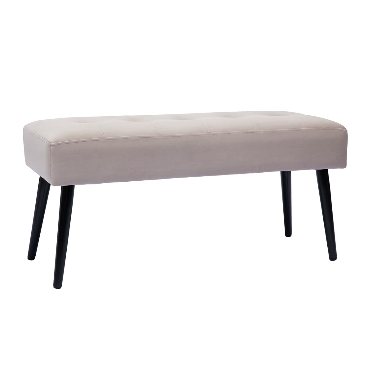 Banc design capitonné en tissu velours taupe et métal noir L96 cm GUESTA