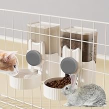 kathson Rabbit Gravity Auto Feeder Set 35oz Hanging Automatic Food Water Dispenser Cage Automatic Feeder Set for Rabbit Chinchilla Guinea Pig Hedgehog Ferret Kitty Puppy Grey