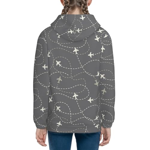 Airplane Routes Around The World Kids Pullover Hoodies Boys Sweatshirts Girls Athletic Clothes with Pocket4