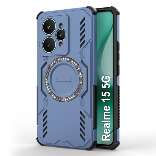 Image of amazon basics Back Case Cover for Realme 15 5G | MagSafe Case with Built-in Metal Ring | Supports MagSafe Charger, Wallet & Car Mount | Shockproof Hybrid PC + TPU | Blue