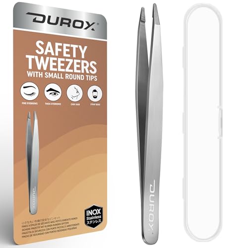 DUROX(デュロックス) 眉毛・あご・顔毛用安全ピンセット.女性向け精密ピンセット.眉毛整形用先端丸ピンセット.迷ったヒゲを簡単に除去