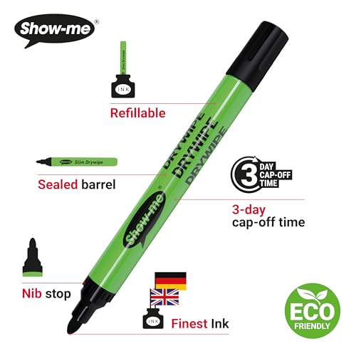 SHOW-ME - Whiteboard Markers | Drywipe, Erasable Medium Tip 2mm Line in Assorted Colours | Classroom Board Writing Pens with 3-Day Cap-off, Box of 50 - Image 4