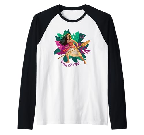 Image of Disney Moana Born For This Floral Background Oar In Hand Raglan Baseball Tee