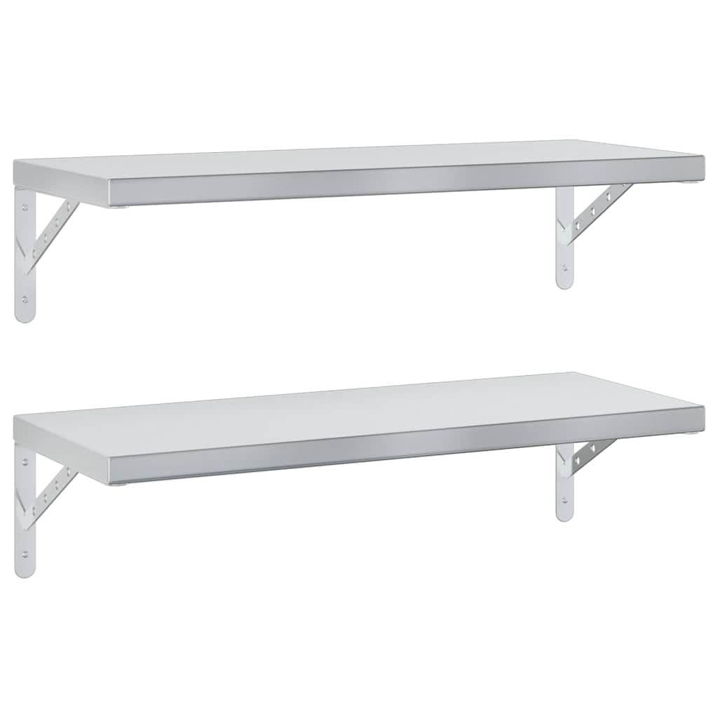 Półki ścienne 2 szt. 75 x 30 cm stal szlachetna regał wiszący półka ścienna srebrna do salonu sypialni biura