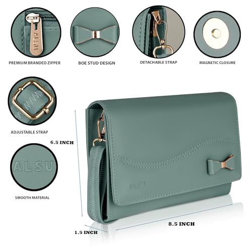 Image of ALSU Women's Sling Bag | Cross body bag| Side bag| Credit car slots| zipper pockets| detachable straps| adjustable straps| daily use| phone pockets