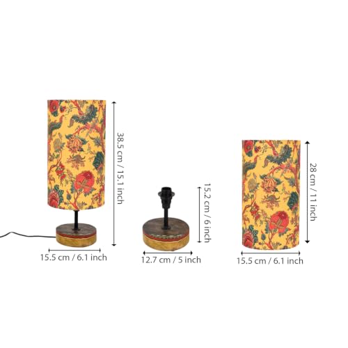 Image of Amazon Basics Bagru Marigold Table Lamp | Hand-Painted Mango Wood Base with Printed Polyester Shade | E14 Holder | Decorative Night Lamp for Bedroom, Living Room & Study Room | Home Decor Gift