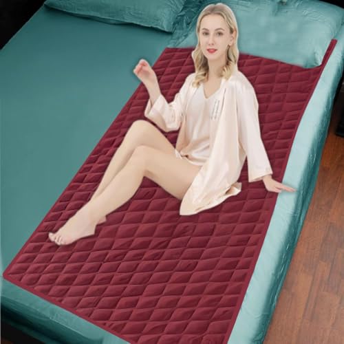 Image of Quilted Cotton Waterproof Washable Incontinence Bed Pad, 72x34 Inch Maroon, Ecofriendly, Absorbent, Non-Slip Plaid Positioning, Leak Proof & Stain Free, Multi Purpose Utility Sheet