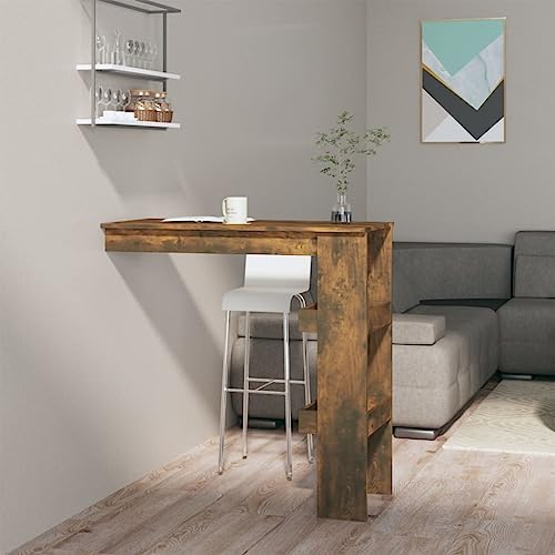 QINXIXINAIXI Mesa de madera de roble ahumado de 102 x 45 x 103,5 cm, con 2 compartimentos de almacenamiento, moderna mesa alta para accesorios de bar, construcción estable y fácil de limpiar