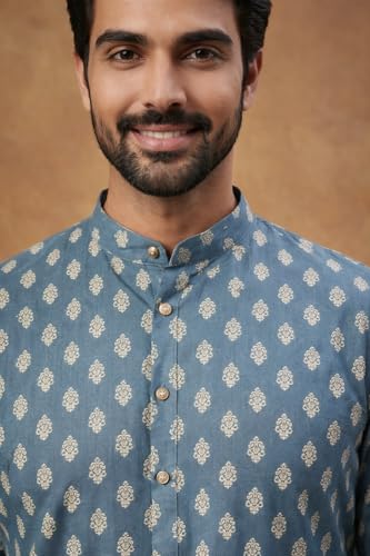 Image of Amazon Brand - Tavasya Men Floral Printed for Regular Fit Kurtas | Ethnic Wear | Festive | Cotton Blend | Knee Length