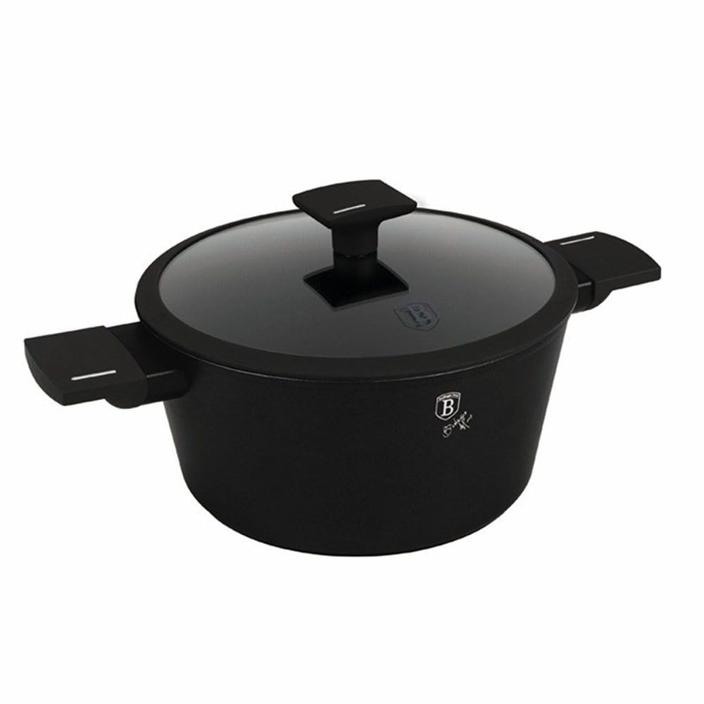 Berlinger Haus Casserole de 24 cm avec revêtement antiadhésif en titane et couvercle, collection noir mat, convient pour l'induction et durable