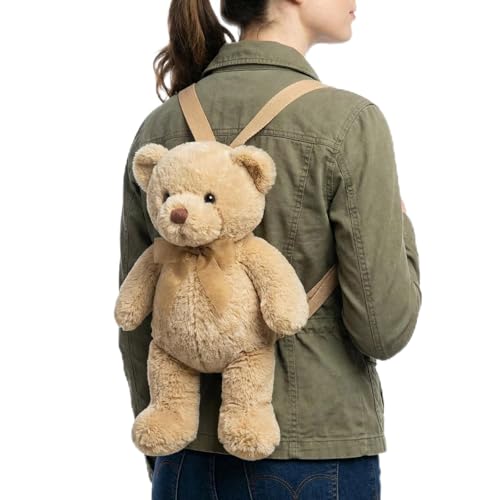 Hillban Women Faux Fur Bear Shaped Backpack Adjustable Straps Cute Stuffed Animal Plush Shoulder Bag Purse for Adults Gift(Bear Brown)