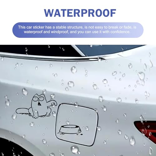 Image of Shakas Fuel Cap Sticker, Hungry Simmons Cat and Empty Bowl Cute Cartoon Decoration, Multi-function Car Window Tailgate Waterproof Self-adhesive Fun Decal, for Most Cars Trucks Laptops (Black #R)