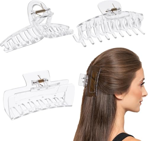 3 Pcs Clear Hair Clips For Women Non-Slip Claw Clips Transparent Large Claw Clips For Thick Hair Curly Hairstyle Suitable For All Kinds Of Hairstyle Decoration