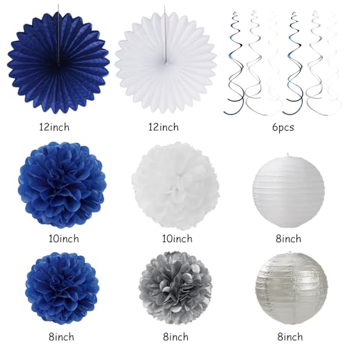 Image of Navy-Blue White Silver Graduation Party-Decorations Garland - 31pcs Congrats Grad Class 2026 Banner,Hat Hanging Streamers,College High School Congratulations Master Classroom Backdrop Decor Burgleda
