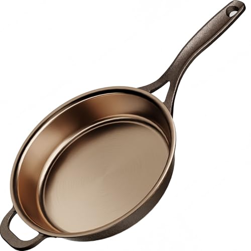 Sxmprail 12 Inch Polished Cast Iron Skillet Smooth Cooking Surface Even Heat Pre-Seasoned Frying Pan with Grapeseed Oil Ideal for Grilling Searing Baking & Oven Use
