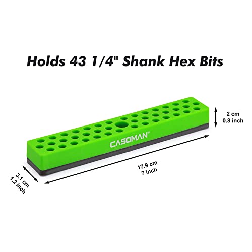 Image of CASOMAN 1 /4 inch Hex Bit Organizer with Magnetic Base - Green, 43 Hole Bit Organizer with Strong Magnetic Base, Magnetic Bit Organizer for Your Specialty
