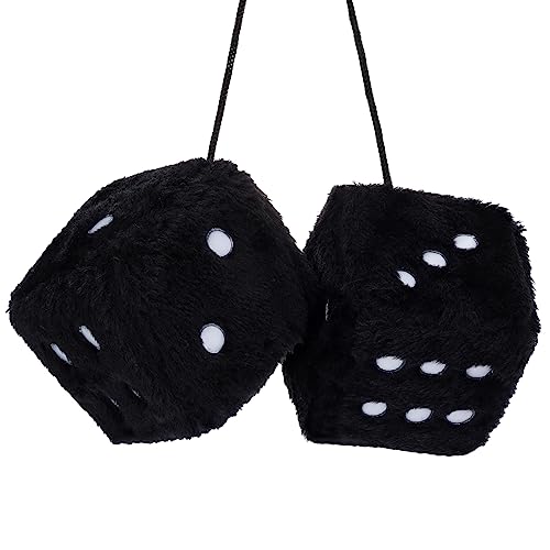 Soleebee Pair Fuzzy Plush Dice Car Hanging Ornament, White with Black Dots Soft Plush Dice Car Decoration Car Rear View Mirror Hanging Accessories (Black B)
