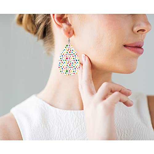 Vosach Colorful Starry Leather Earrings For Women Abstract Holiday Small Asterisks Stars Lightweight Water Drop Earrings Fashion Jewelry Teardrop Earrings For Girls #TOP3