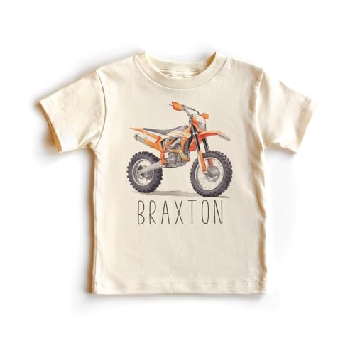 Personalized Orange Dirt Bike Toddler Shirt - Custom Motorcycle Kids Name Tee - Boy Toddler Youth Kids Clothing