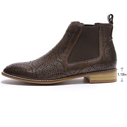 Mona flying Womens Comfort Leather Chelsea Boot Chic Low Heel Pull on Ankle Booties2