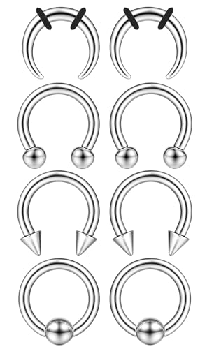 YADOCA Surgical Steel Septum Stretching Kit - Septum Rings Septum Pincher Tapers Gauge Kit 2G 4G 6G 8G 10G 12G 14G Nose Septum Piercing Jewelry Earrings for Women Men Silver Tone