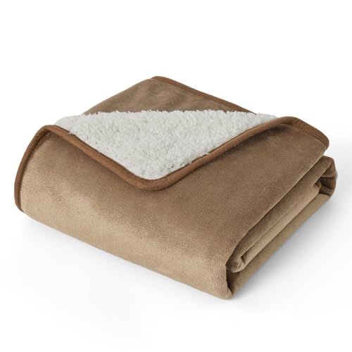 Image of Bedsure Waterproof Dog Blankets for Small Dogs - Small Cat Blanket Washable for Couch Protection, Sherpa Fleece Puppy Blanket, Soft Plush Reversible Throw Furniture Protector, 25 inchX35 inch, Camel