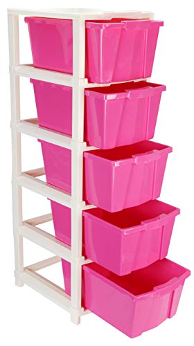 Image of Joyful Studio 5 Xl Plastic modular Drawer System for Home, Office, Hospital, Parlor, School, Doctors, Home and Kids, Colour Pink, Product Dimension when assembeled (31cmx39cmx98 cm)