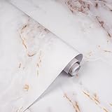 practicalWs15.7in×236.2in Marble Wallpaper Peel and Stick Contact Paper Self -Adhesive Removeable White/Gold Wallcovering for Kitchen Livingroom