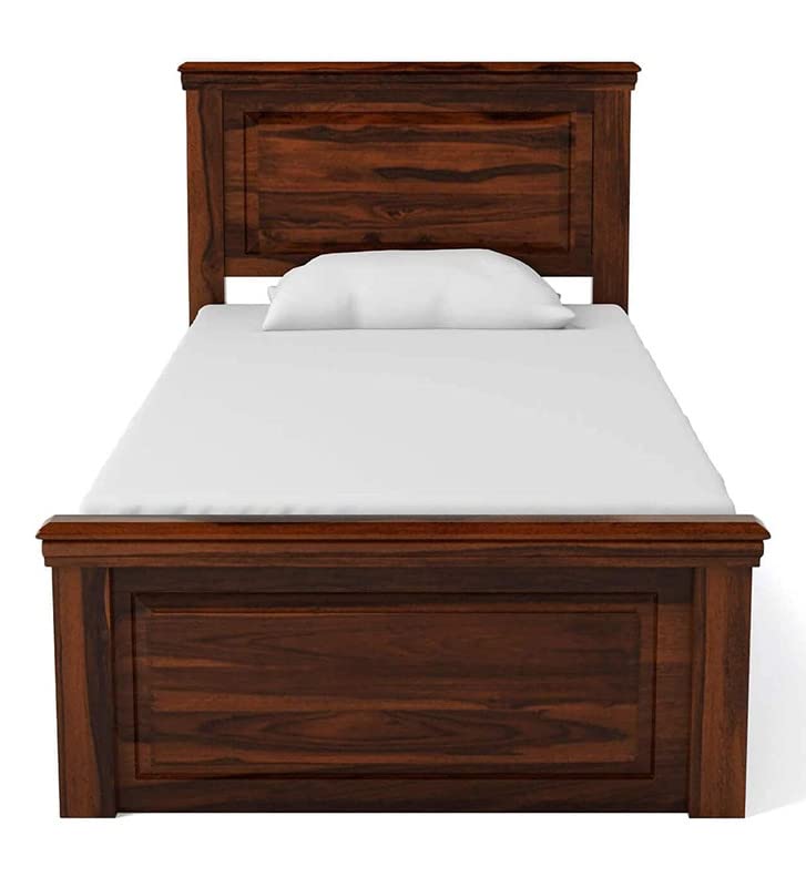 Image of Wudniture Solid Sheesham Wood Single Bed I Sheesham Wood Single Size Bed-Honey Teak Finish