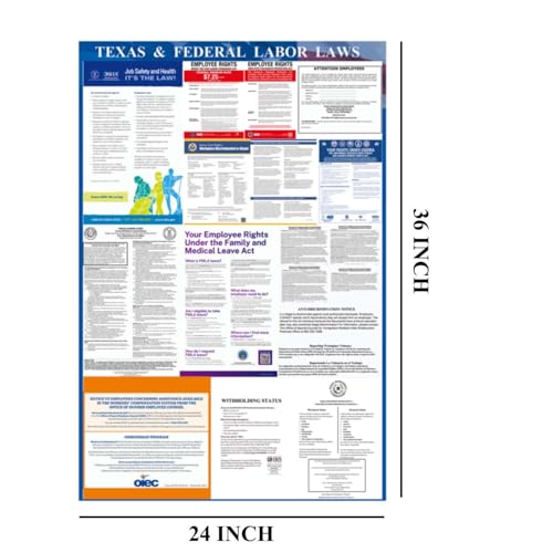 kikigo 2025 texas state and federal labor laws poster - osha workplace compliant 2434 x 3634 - all in one required posting -english amp spanish combo
