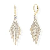 Jean Beau Tassel Huggie Hoop Earrings for Women, Statement Sparkly Gold Plated Rhinestone Cubic Zirconia Dangle Earing Prom Birthday Accessories Fashion Jewelry Gift