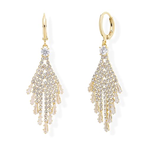 Jean Beau Tassel Huggie Hoop Earrings for Women, Statement Sparkly Gold Plated Rhinestone Cubic Zirconia Dangle Earing Prom Birthday Accessories Fashion Jewelry Gift