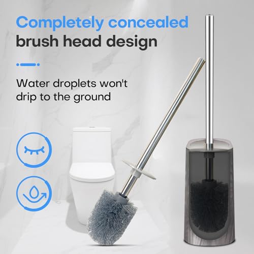 Image of Marble Colored Toilet Brush and Holder Set,Stainless Steel Long Handle and Marble Colored Base for Bathroom Deep Cleaning，Space Saving for Storage，Drip-Proof，White