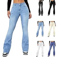 Generico Donna Jeans Lunghi Alta Vita Jeans Larga Pantaloni Baggy Denim Pantaloni Diritti Vintage Elasticizzati Pants Casuale Straight Wide Leg Pants Denim Trousers con Tasche Laterali