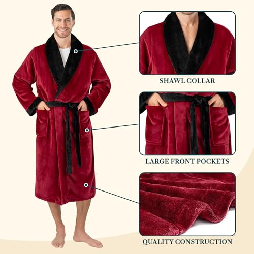 Image of PAVILIA Mens Soft Robe Bathrobe for Men, Lightweight Fleece Male Robe Long Bath Shower Spa