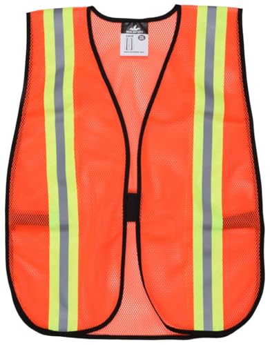 Image of MCR Safety V201R General Purpose Light Weight Polyester Mesh Safety Vest with 2-Inch Lime /Silver Reflective Stripe, with Elastic Strap On Each Side, Fluorescent Orange, One Size