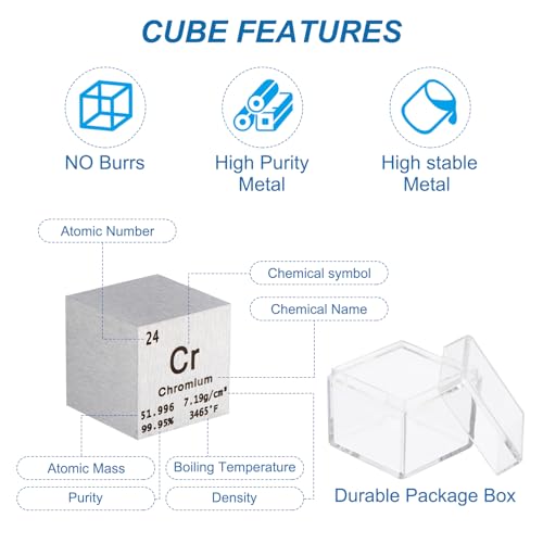 Image of PATIKIL 1 Inch Chromium Cube Metal Element High Density Block Pure Periodic Magnesium Block for Element Collections Teacher Lab Scientific Experiment, 25.4 mm