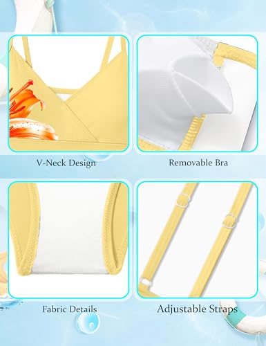 Image of Girls Swimsuit V Neck Bikini Set Color Block with Cover Up 3Pcs Bathing Suits
