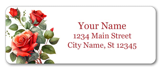 Personalized Return Address Labels - Red Roses - Self Adhesive Stickers (60-1000 Full Color Labels)
