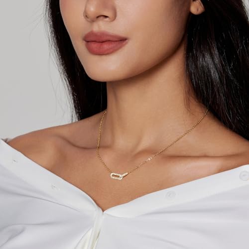 Gold Dainty Diamond Pendant Necklace for Women Simple 14K Gold Plated Paperclip Choker Necklaces Cute Minimalist Open Oval Necklaces Gold Jewelry for Women Gifts2