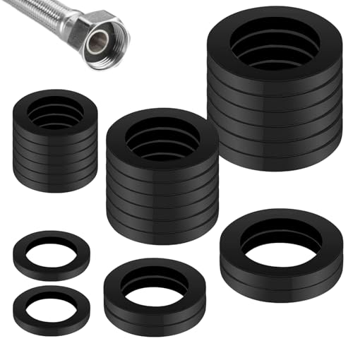 24 Pcs Shower Hose Washers Rubber Seals,12mm/16mm/20mm Black Flat Gasket Tap Sealing Rings Hose for Shower Head, Flexible Pipe, Bath & Bathroom Valve Durable O-Rings, Rubber Washer Seal Replacement