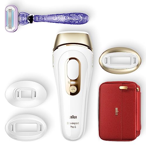 Foto von Braun IPL Silk Expert Pro 5 Haarentfernungsgerät Damen/Herren, 3 Aufsätze, sichtbare Haarentfernung, Designed In Germany, Venus Rasierer, Alternative zu Laser Haarentfernung, PL5267, weiß/gold