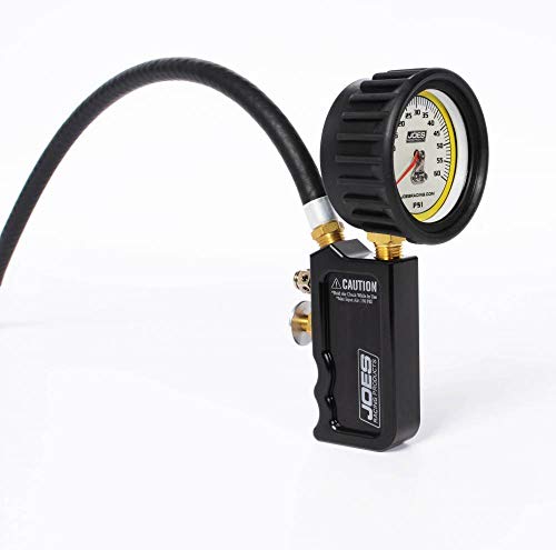 Image of JOES RACING PRODUCTS Tire Inflator and Gauge, Professional Quick Fill, 0-30 psi, Air Line /Fittings, Analog, Glow in The Dark, 2-1 /2 in Diameter, Black (32490)