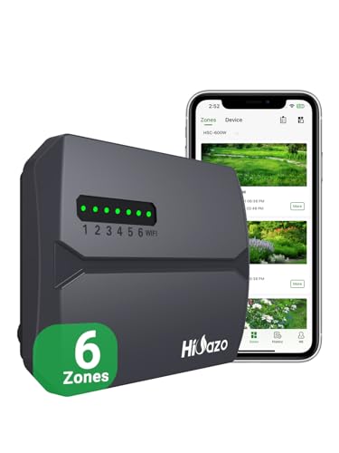 HiOazo Programmateur d'Arrosage WiFi 6 Zones, Contrôleur d'Irrigation Intelligent avec Détection Météo, Économie d'Eau par Calcul du Volume, Arrosage Automatique & Manuel pour Pelouse, Jardin, Potager