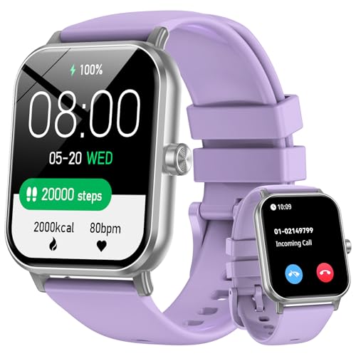 Image of Smart Watch for Men Women, 1.85 inch HD Fitness Tracker with Bluetooth Calls, 5 ATM Waterproof, 130+ Sport Modes, 24 /7 Heart Rate /Sleep Monitor, Pedometer, Calories, Smartwatch for Android iOS (Purple)
