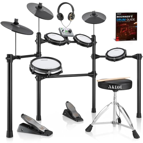 AKLOT Complete Electric Drum Set: 4 Dual-Zone Mesh Pads, Quiet Electronic Drum Set for Beginner with...